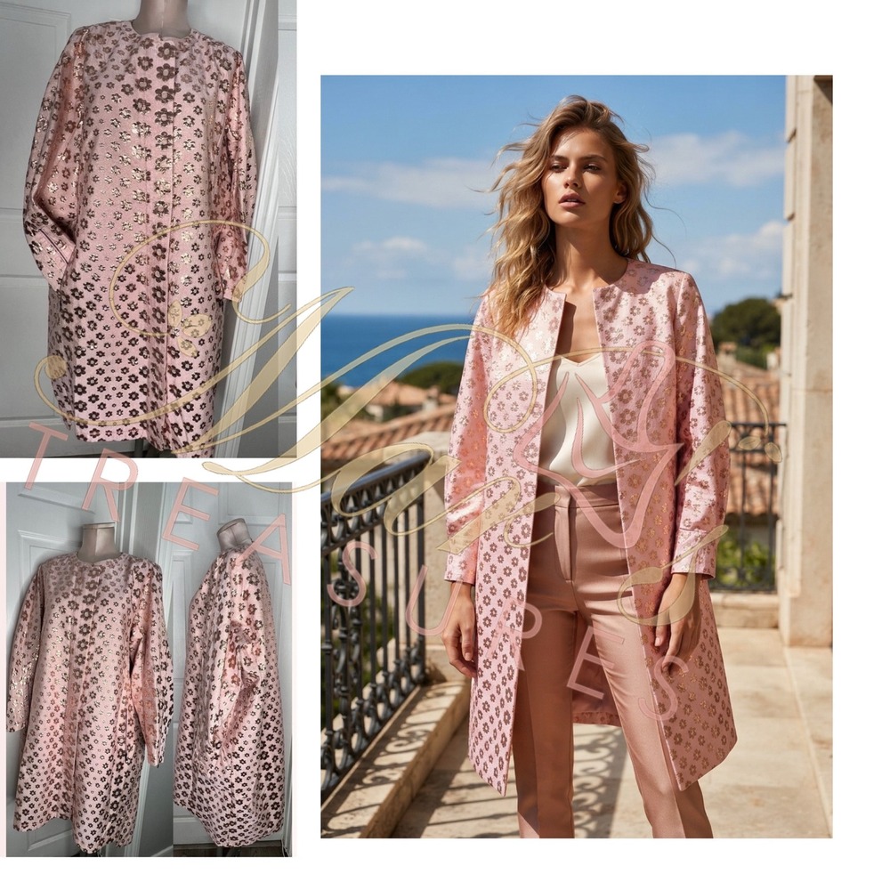 Giamba Paris by Giambattista Valli Pink Gold Floral Peacoat Sz EUR44 Medium